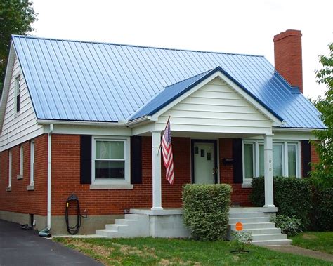 blue metal roof on brick house|metal roof for brick house.